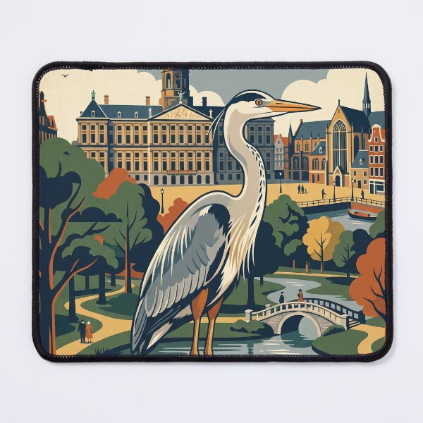 Item preview, Vintage Amsterdam Grey Heron Bird Travel Art designed and sold by ZUMERI.