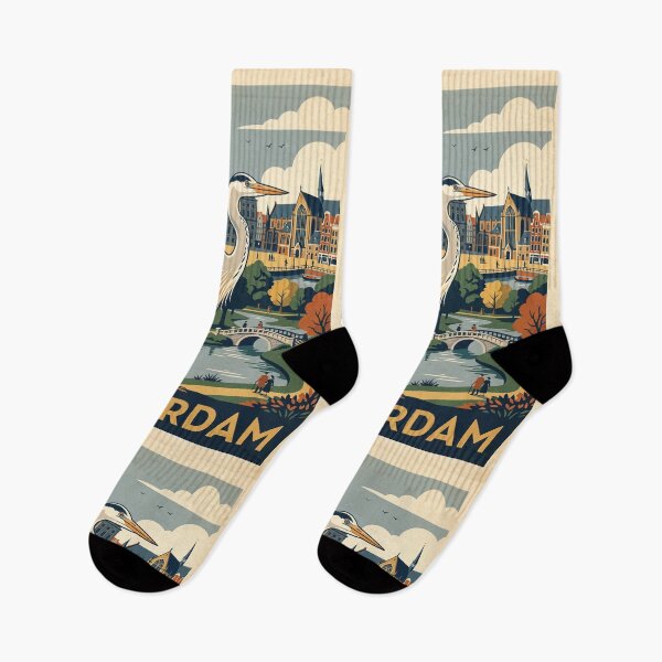 Item preview, Vintage Amsterdam Grey Heron Bird Travel Art designed and sold by ZUMERI.