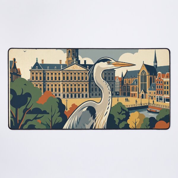 Item preview, Vintage Amsterdam Grey Heron Bird Travel Art designed and sold by ZUMERI.