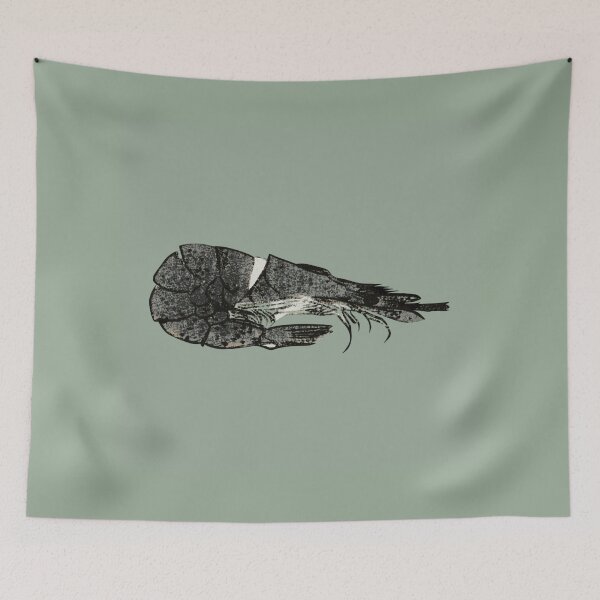 Item preview, Japanese Modern Ukiyo-e art - Shrimp - japandi, Sage Green designed and sold by Black Swallow.