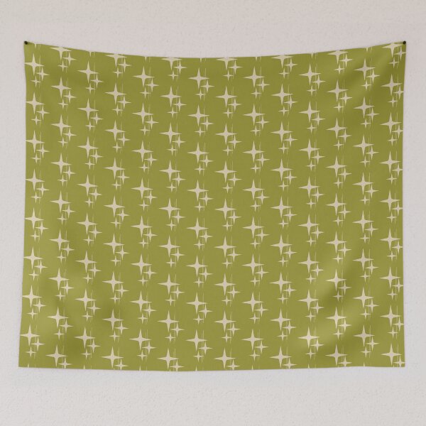 Item preview, Atomic Mid Century Modern Stars and Lines in Avocado Green and Beige designed and sold by kierkegaard.