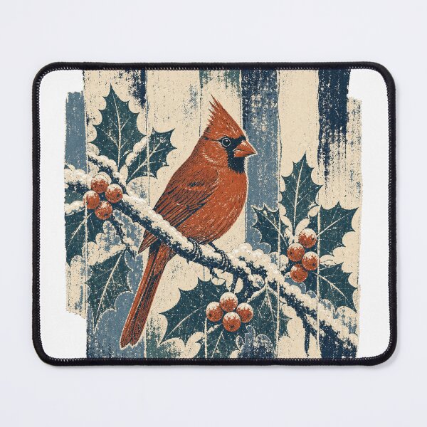 Item preview, Northern Cardinal on the Snowy Holly Wild Bird Nature Illustration designed and sold by VisualArtsOasis.