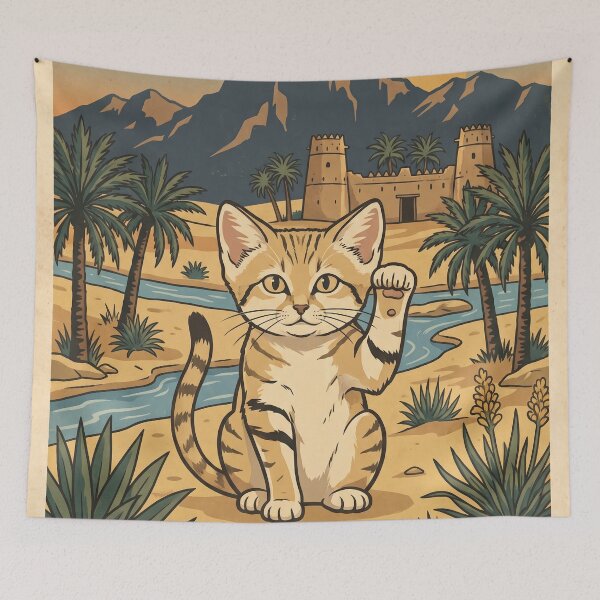 Item preview, Vintage Al Ain Sand Cat Desert Travel Art designed and sold by ZUMERI.