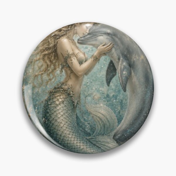 Item preview, Mermaid and Dolphin Art | Vintage Watercolor Mermaid | Ocean Fantasy | Coastal Wall Art | Nautical Illustration designed and sold by Line-mood.