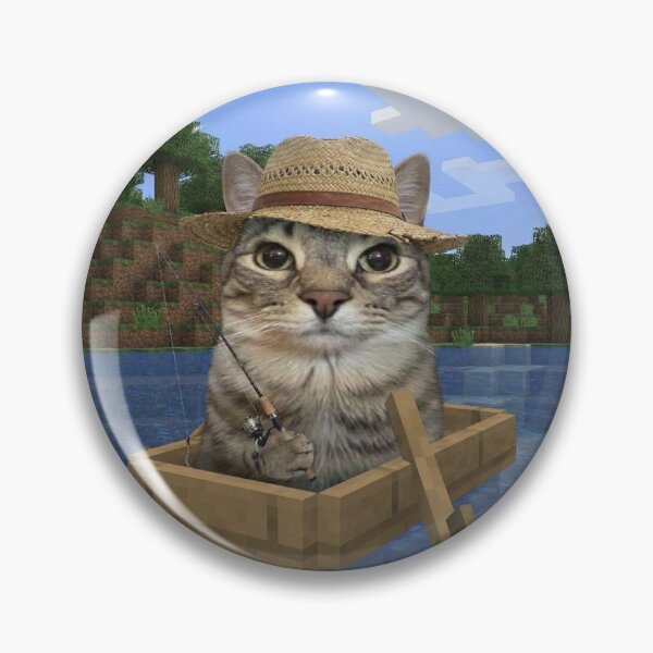 Item preview, Fishing Cat in Boat Straw Hat Minecraft Meme designed and sold by Goblin Mode Shop.