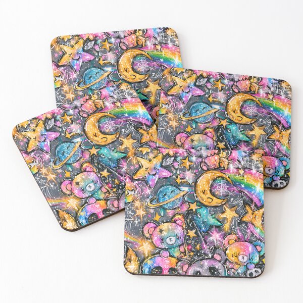 Item preview, Kawaii Cosmic Bears & Skulls Pattern - Rainbow Galaxy Space Print Design designed and sold by Nine Lives Studio.