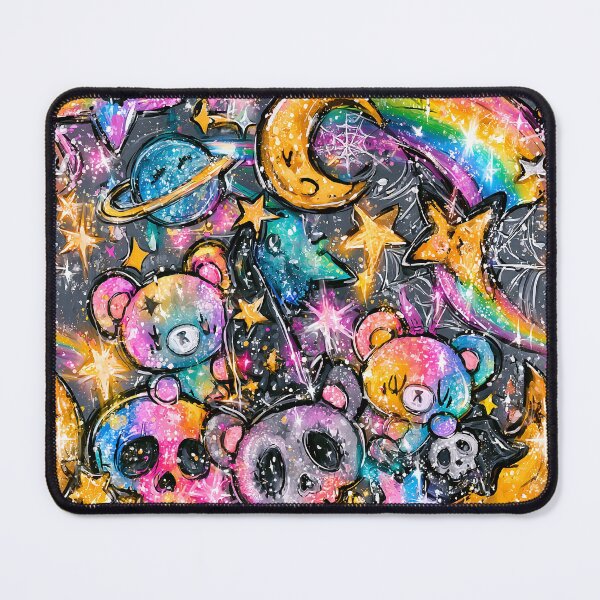 Item preview, Kawaii Cosmic Bears & Skulls Pattern - Rainbow Galaxy Space Print Design designed and sold by Nine Lives Studio.