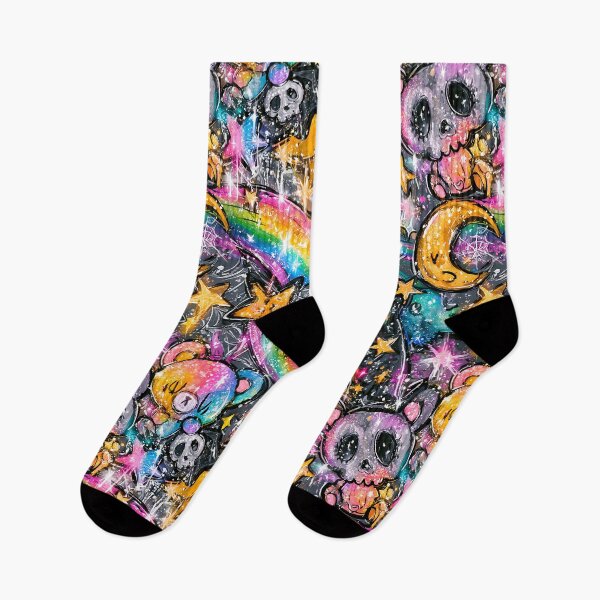 Item preview, Kawaii Cosmic Bears & Skulls Pattern - Rainbow Galaxy Space Print Design designed and sold by Nine Lives Studio.