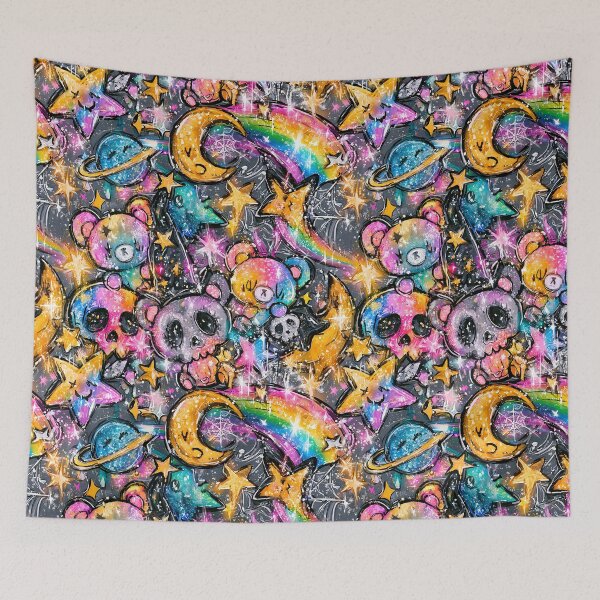 Item preview, Kawaii Cosmic Bears & Skulls Pattern - Rainbow Galaxy Space Print Design designed and sold by Nine Lives Studio.