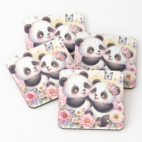 Item preview, Playful Panda Pair in a Pastel Flower Garden designed and sold by J-CCreations.