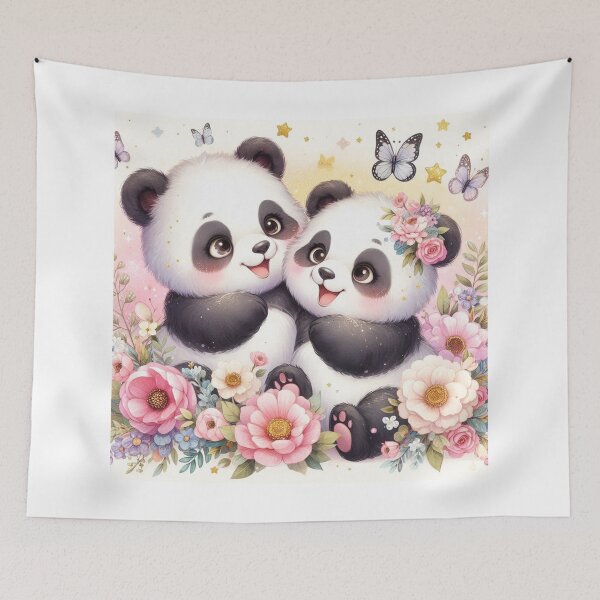 Item preview, Playful Panda Pair in a Pastel Flower Garden designed and sold by J-CCreations.