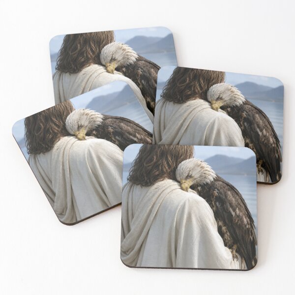 Item preview, Jesus Holding a Bald Eagle by a Mountain Lake designed and sold by Maria Dryfhout.
