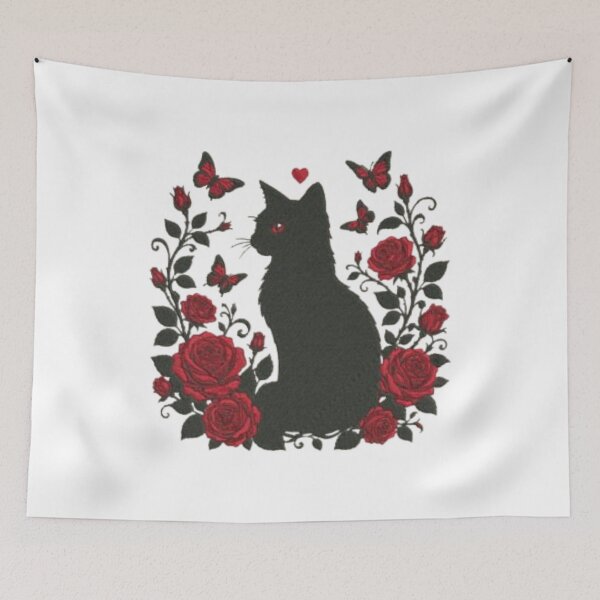 Item preview, kawaii Halloween Black Cat Red Roses butterfly gift designed and sold by Amzkao.