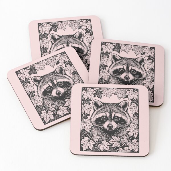 Item preview, Raccoon Vine Leaves Forest Animal Rustic Linocut  designed and sold by Y-Vibes.