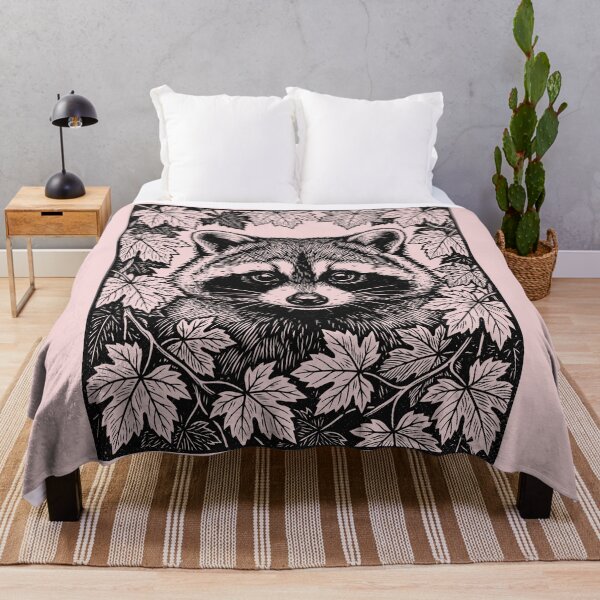 Item preview, Raccoon Vine Leaves Forest Animal Rustic Linocut designed and sold by Y-Vibes.