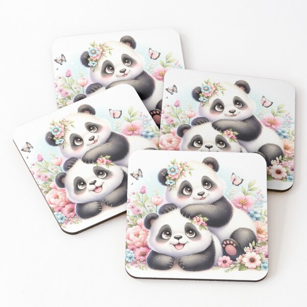 Item preview, Playful Pandas Cuddling in Pastel Flowers designed and sold by J-CCreations.