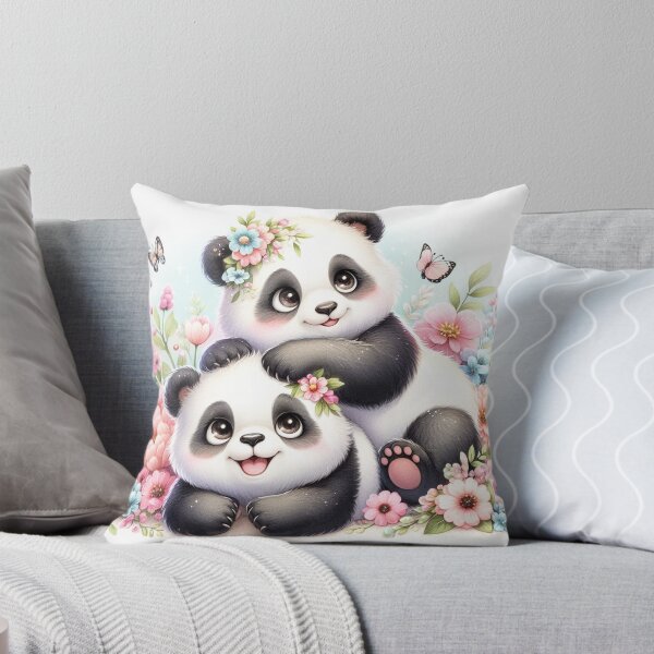 Item preview, Playful Pandas Cuddling in Pastel Flowers designed and sold by J-CCreations.