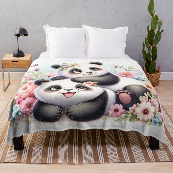 Item preview, Playful Pandas Cuddling in Pastel Flowers designed and sold by J-CCreations.