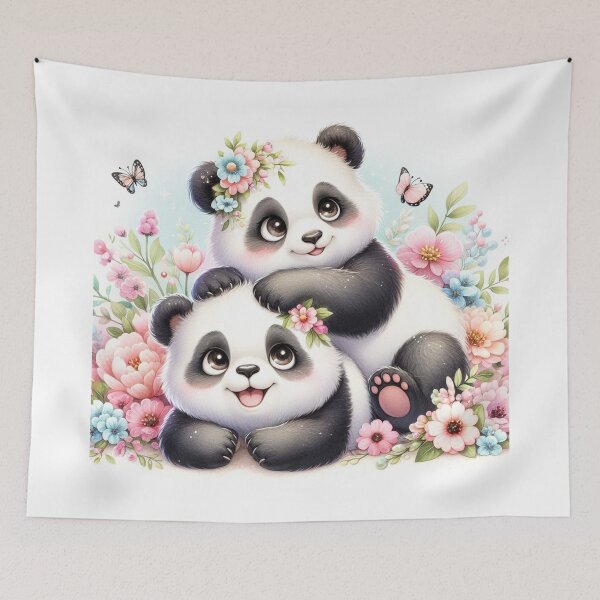Item preview, Playful Pandas Cuddling in Pastel Flowers designed and sold by J-CCreations.