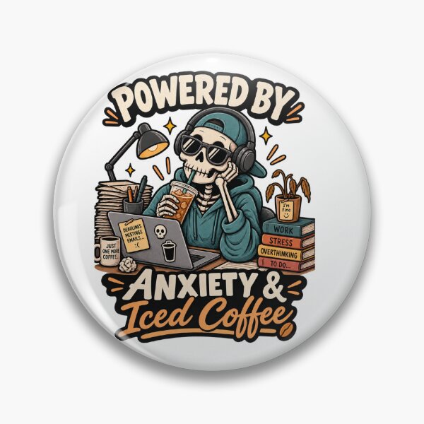 Item preview, Powered by Anxiety & Iced Coffee Skeleton – Funny Office Burnout Coffee Design designed and sold by LuxeBuzz.