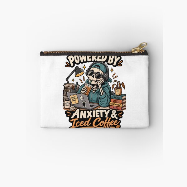 Item preview, Powered by Anxiety & Iced Coffee Skeleton – Funny Office Burnout Coffee Design designed and sold by LuxeBuzz.