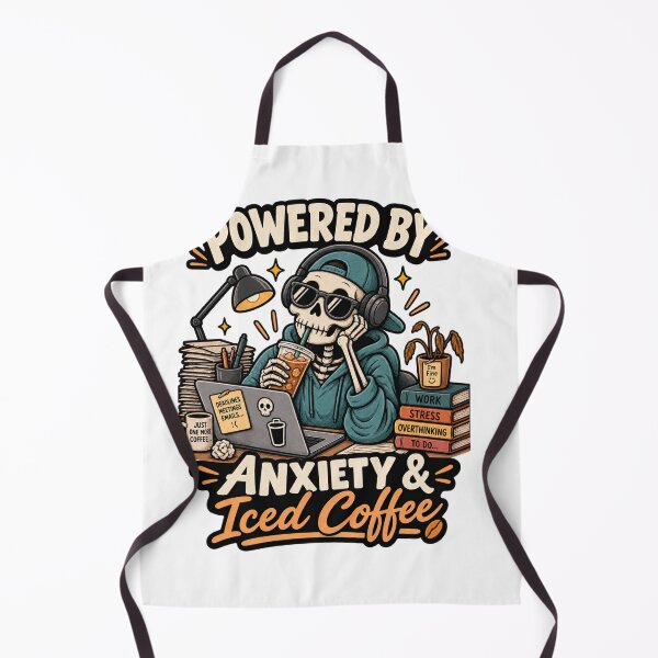 Item preview, Powered by Anxiety & Iced Coffee Skeleton – Funny Office Burnout Coffee Design designed and sold by LuxeBuzz.