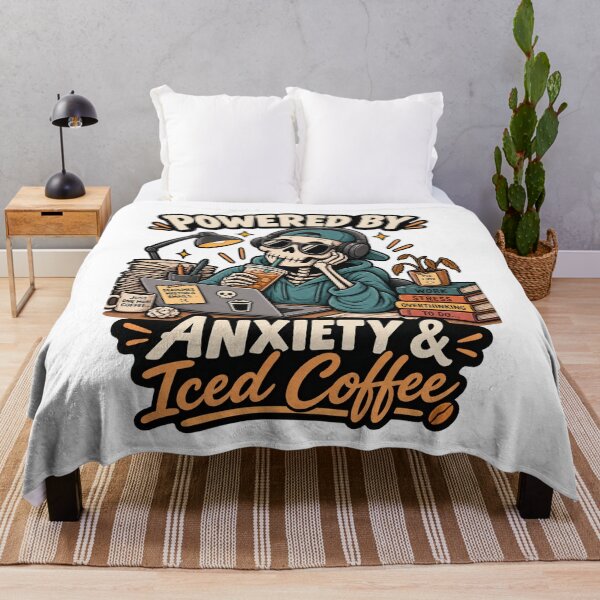 Item preview, Powered by Anxiety & Iced Coffee Skeleton – Funny Office Burnout Coffee Design designed and sold by LuxeBuzz.