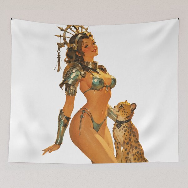 Item preview, Vintage Tribal Warrior Pin-Up | Leopard Companion designed and sold by Cosplayvintage.