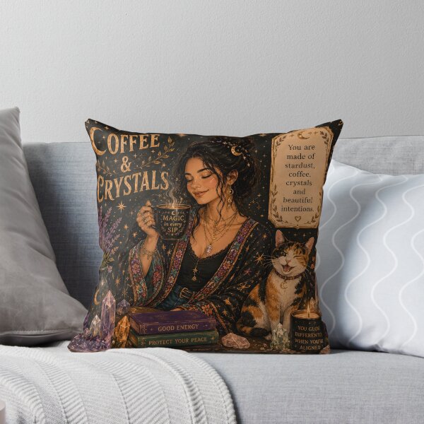 Item preview, Coffee & Crystals Witchy Cat Lover Halloween Cozy Magic Spiritual Gift designed and sold by OlgaLuna_design.