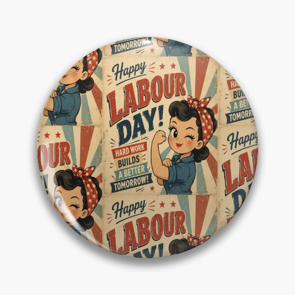 Item preview, Happy Labour Day Retro Worker  – Vintage Hard Work Builds a Better Tomorrow Illustration designed and sold by InspiredCreatives.