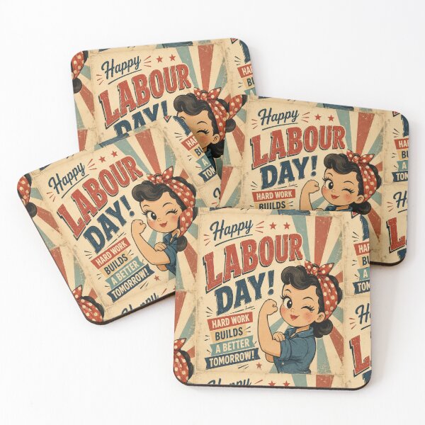 Item preview, Happy Labour Day Retro Worker  – Vintage Hard Work Builds a Better Tomorrow Illustration designed and sold by InspiredCreatives.