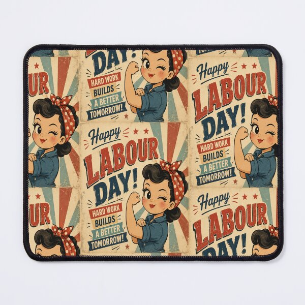 Item preview, Happy Labour Day Retro Worker  – Vintage Hard Work Builds a Better Tomorrow Illustration designed and sold by InspiredCreatives.