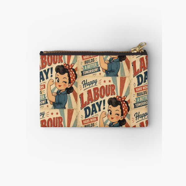 Item preview, Happy Labour Day Retro Worker  – Vintage Hard Work Builds a Better Tomorrow Illustration designed and sold by InspiredCreatives.