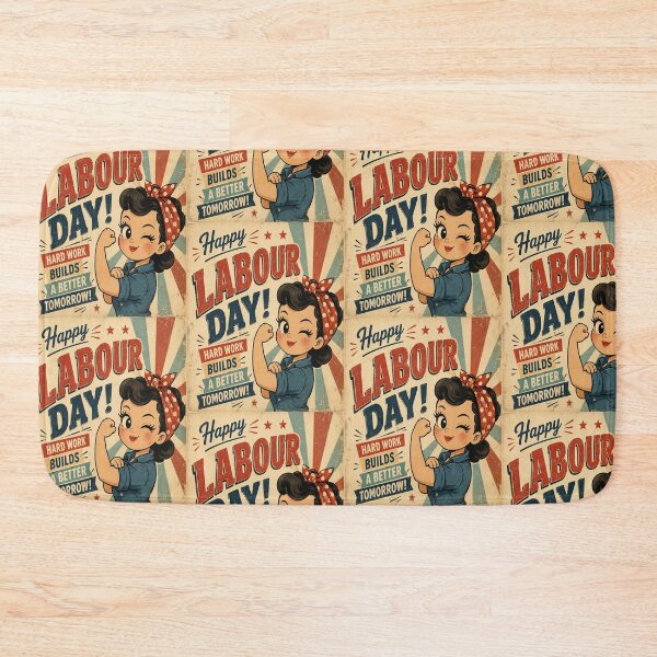 Item preview, Happy Labour Day Retro Worker  – Vintage Hard Work Builds a Better Tomorrow Illustration designed and sold by InspiredCreatives.