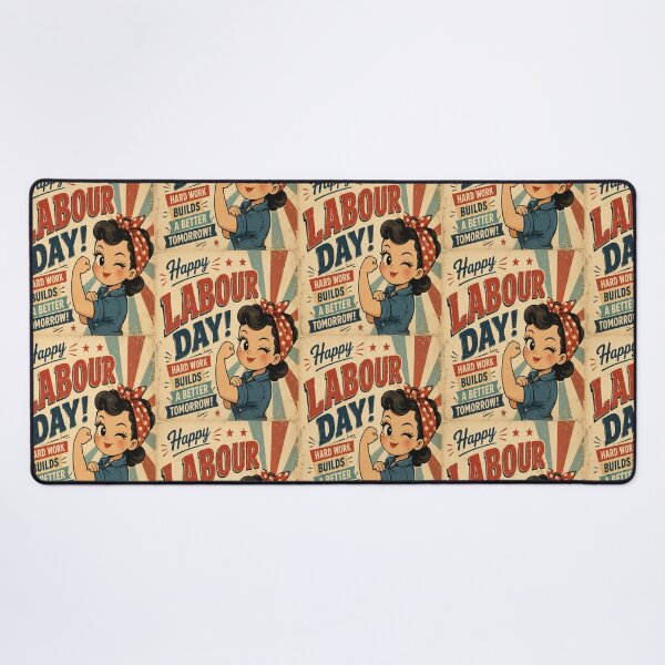 Item preview, Happy Labour Day Retro Worker  – Vintage Hard Work Builds a Better Tomorrow Illustration designed and sold by InspiredCreatives.