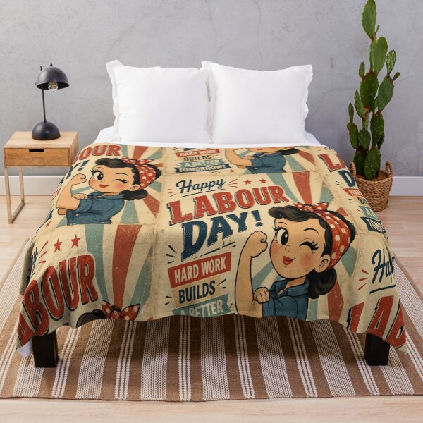 Item preview, Happy Labour Day Retro Worker – Vintage Hard Work Builds a Better Tomorrow Illustration designed and sold by InspiredCreatives.