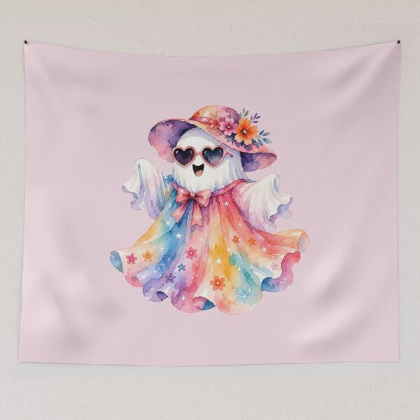 Item preview, Cute Rainbow Ghost in Floral Witch Hat designed and sold by trendspatterns.