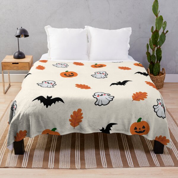Item preview, Cute Halloween Pattern with Pumpkins, Ghosts, Bats & Autumn Leaves designed and sold by NUSUSDREAM.