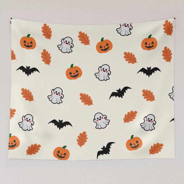 Item preview, Cute Halloween Pattern with Pumpkins, Ghosts, Bats & Autumn Leaves designed and sold by NUSUSDREAM.
