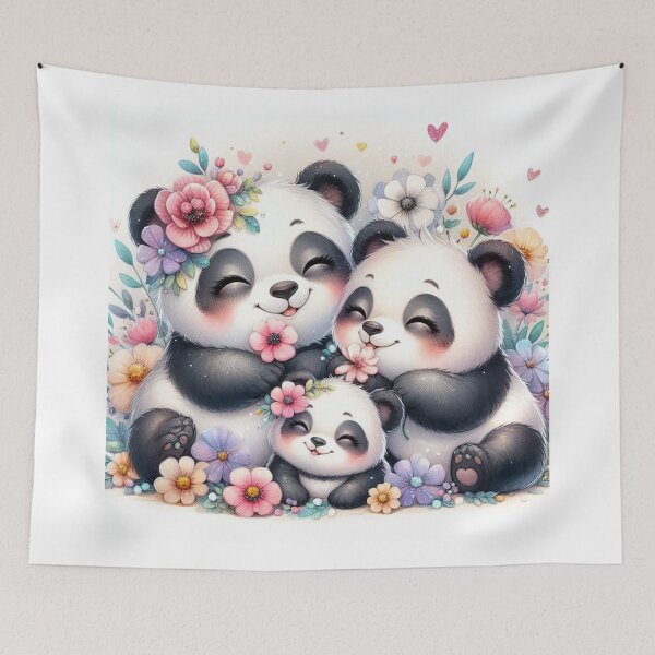 Item preview, Playful Panda Family in a Pastel Flower Garden designed and sold by J-CCreations.