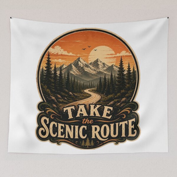 Item preview, Take The Scenic Route Vintage Mountain Road Adventure Art designed and sold by GlowAura7.