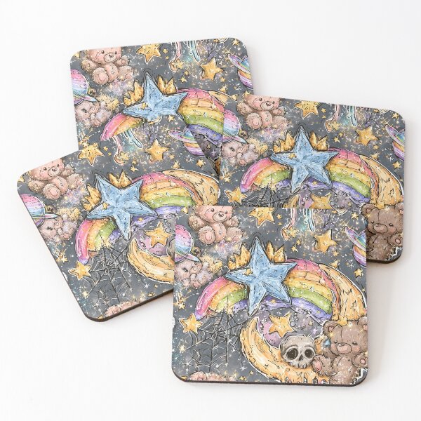 Item preview, Whimsigoth Cosmic Teddy Bear Pattern - Celestial Skull & Rainbow Design designed and sold by Nine Lives Studio.
