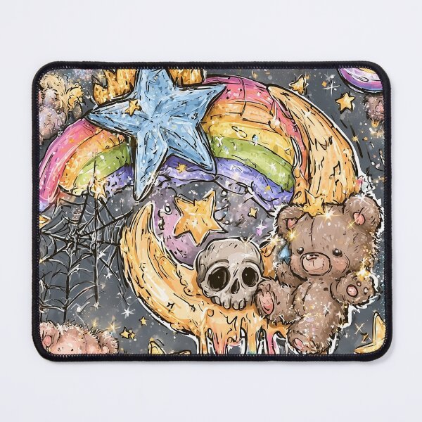 Item preview, Whimsigoth Cosmic Teddy Bear Pattern - Celestial Skull & Rainbow Design designed and sold by Nine Lives Studio.