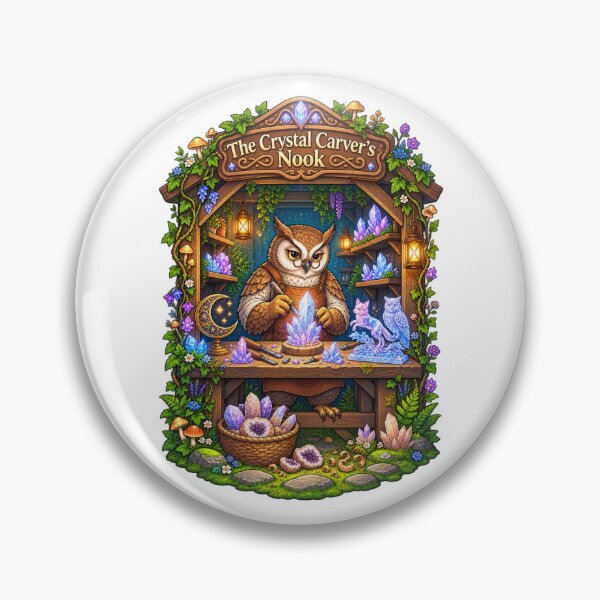 Item preview, The Crystal Carver’s Nook | Woodland Owl Crystal Artisan | Enchanted Gemstone Workshop designed and sold by MrDev.