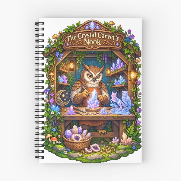 Item preview, The Crystal Carver’s Nook | Woodland Owl Crystal Artisan | Enchanted Gemstone Workshop designed and sold by MrDev.