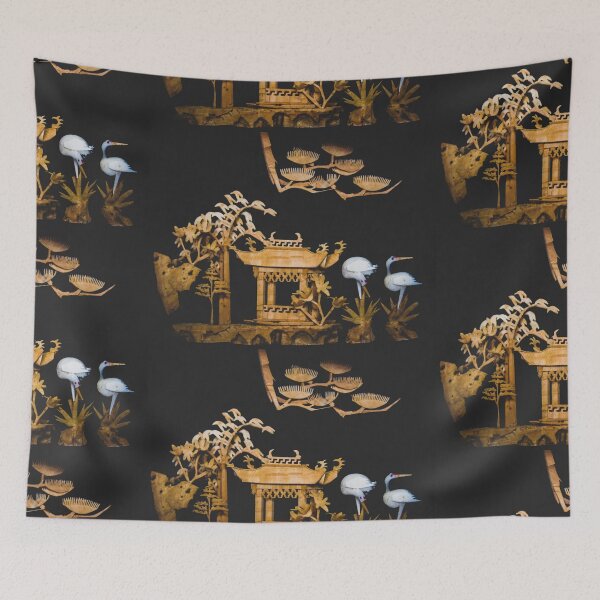 Item preview, Serene Chinese Pagoda and Cranes Tranquil Landscape Art designed and sold by SiliconValleyUS.