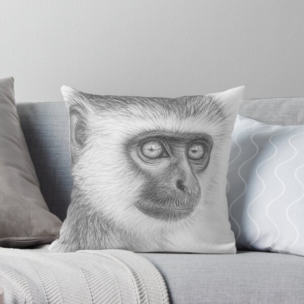 Item preview, Monkey Portrait Black and White Pencil Sketch - Vervet Monkey Wildlife Fine Art Drawing designed and sold by Leon Woods Pencil Art.