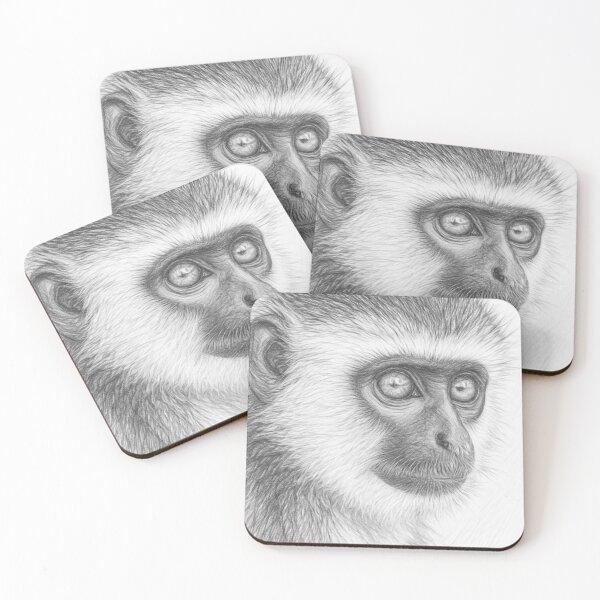 Item preview, Monkey Portrait Black and White Pencil Sketch - Vervet Monkey Wildlife Fine Art Drawing designed and sold by Leon Woods Pencil Art.