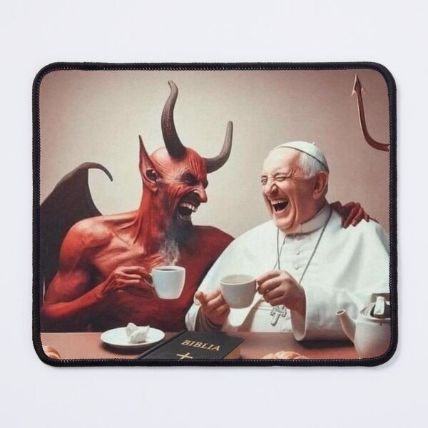Item preview, Coffee with the Devil - Pope and Satan Laughing AI Art designed and sold by Nela-&-Lena.