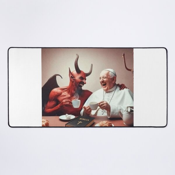 Item preview, Coffee with the Devil - Pope and Satan Laughing AI Art designed and sold by Nela-&-Lena.